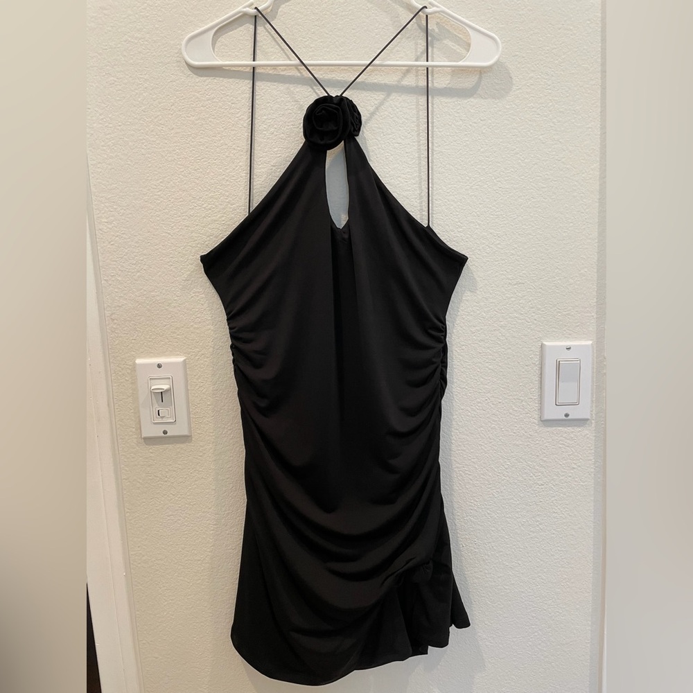 NEW Meshki Black Ruched Halter Slip Dress